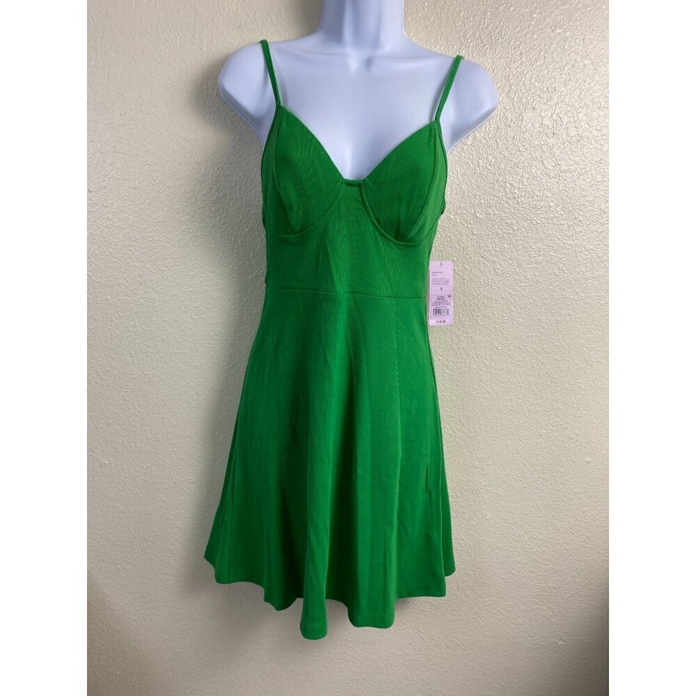 NEW Wild Fable Ribbed Kelly Green Knit Skater Dress Size Small Coquette Romantic